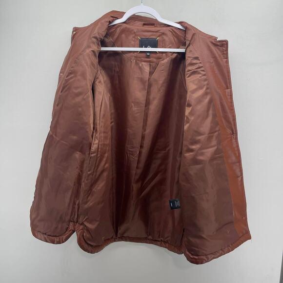 Sam Edelman Cognac Brown Box Quilted Faux Leather Button Up Shacket Jacket - Picture 7 of 10